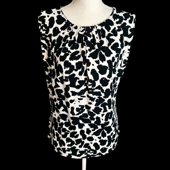 Calvin Klein 'Sleeveless Pleat Neck Abstract Print Knit Top' in Black & White L - Picture 1 of 10